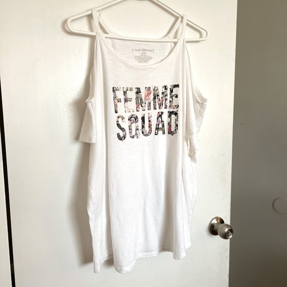 Lane Bryant Floral “Femme Squad” Cold Shoulder T-Shirt - Size 18/20 - Picture 2 of 11